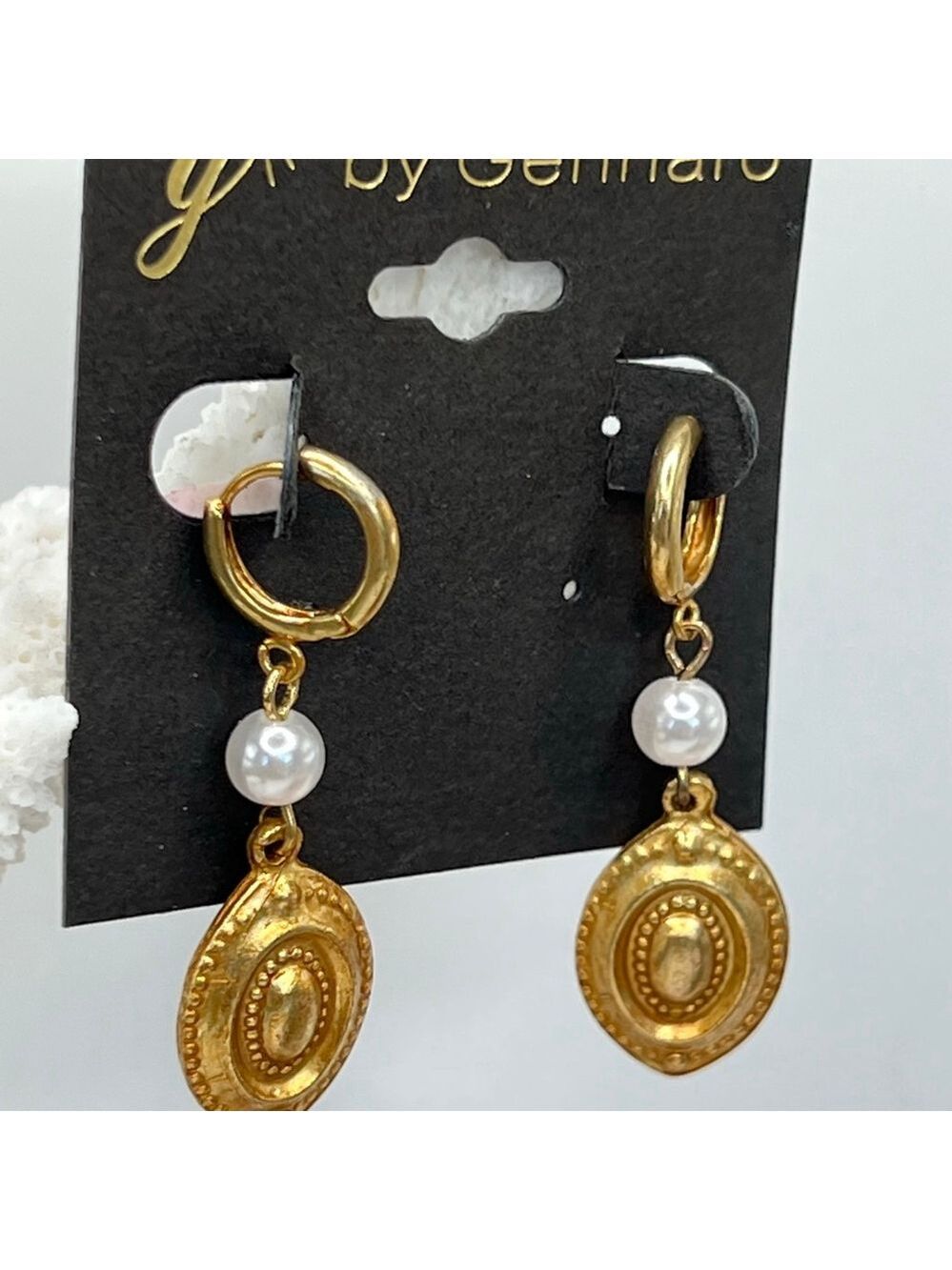 Gennaro Gold White Dangle Earrings